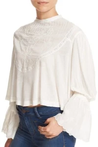 nwt FREE PEOPLE femme fatale ivory embroidered victorian bell sleeve blouse XS - Picture 1 of 1