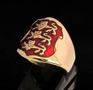 Three Lions Coat of Arms Knights Medieval Templar Men's Ring Red - Picture 1 of 8