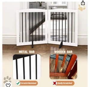 Freestanding Wooden Dog Gate 2 Panels 24" H Foldable Pet Gate for Doorway/Halls - Picture 1 of 6