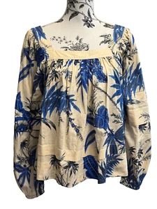 Neu mit Etikett Banana Republic Boho-Blusentop blau Blumenmuster quadratischer Ausschnitt Größe M - Bild 1 von 14