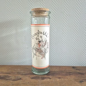 Tarro de almacenamiento de vidrio vintage olla amarillo retro años 80 espague... - Imagen 1 de 8