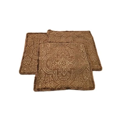 Restoration Hardware Velvet Pillow Covers Floral Scroll Fringe Brown (Set Of 3) - Image 1 of 4