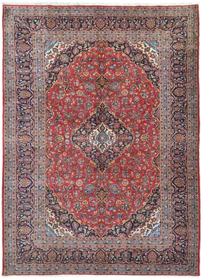 Tapete de lã oriental vermelho vintage com nós à mão 8X11 pés floral tapete para sala de estar - Imagem 1 de 4