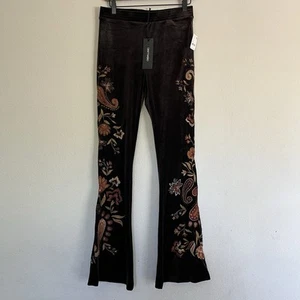 Pantaloni Free People Driftwood M Farrah velluto svasato marrone boho bohemien romantici - Foto 1 di 9
