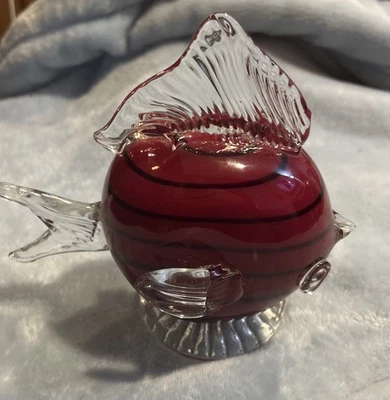 Estatuilla pisapapeles pez vidrio soplado a mano pez ángel tropical rojo/granate Foto 1 de 4