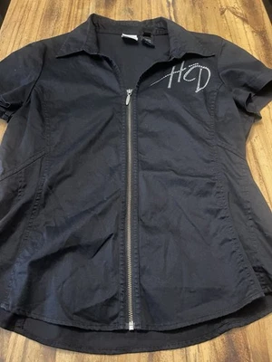 Camisa Harley Davidson Motocicleta Estrás Para Mujer Talla XL Cremallera Manga Corta Negra Foto 1 de 4
