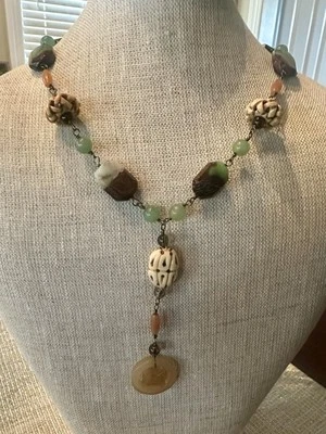 Collar con cuentas de piedra y vidrio 30 pulgadas gota en Y tribal boho Foto 1 de 4