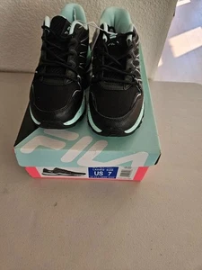 Fila Quadrix Ladies Size 7 Trail Shoe Sneaker Black - Aqua NEW in Box - Picture 1 of 6
