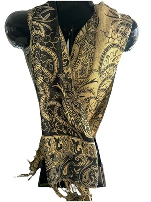 Черный и золотой металлический пейсли шаль шарф пашмина вид праздник Рождество Новый год - Изображение 1 из 4