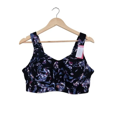 Sutiã Livi Max Support Underwire tamanho 40DD preto azul impressão geográfica alto impacto NOVO - Imagem 1 de 4