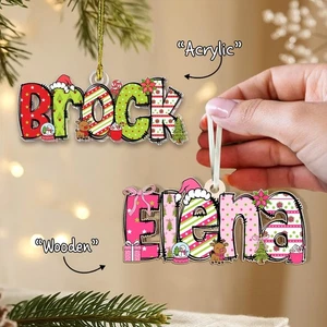 Personalized Christmas Letter Ornament: Kids Name Acrylic Wooden Ornament Decor - Picture 1 of 13