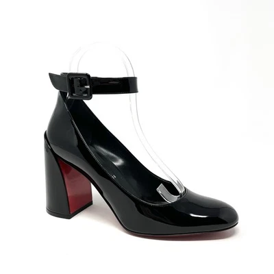 Christian Louboutin So Sab 85 Black Patent Ankle Strap High Heels Pumps 38 8 - Image 1 of 4
