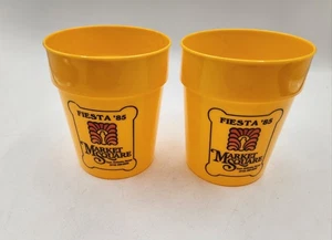 2 Vintage Fiesta Market Square 1985 Yellow Beer Plastic Cups San Antonio Texas - Picture 1 of 9
