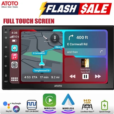 ATOTO F7WE Autoradio Double 2Din HD 7" GPS Senza Fili Android Auto CarPlay &MIC - Immagine 1 di 4