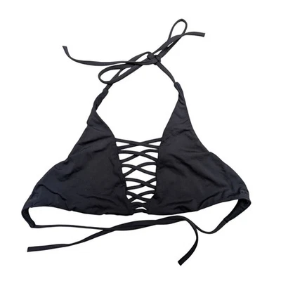 Bikini Top Billabong Entrecruzado Frontal Negro Triángulo Verano Playa Sirena Foto 1 de 3