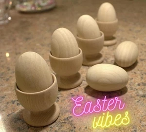 efo Easter Crafts Bundle: Set of 10 Unpainted Wooden Eggs and 4 DIY Egg Cups... - Picture 1 of 9