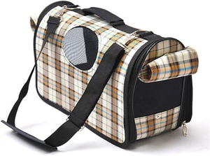 Plaid Pet Travel Carrier – Soft-Sided Comfort Bag for Cats & Dogs - Picture 1 of 4