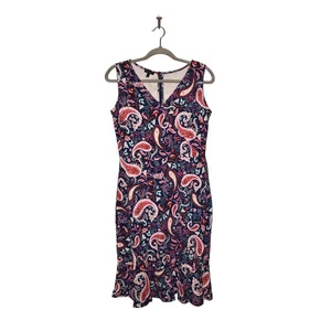 Talbots $ 90 Paisleymuster V-Ausschnitt ärmellos Rüschensaum A-Linie Kleid Small - Bild 1 von 3