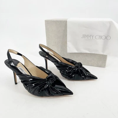 Jimmy Choo Cuero Negro Annabell 85 Puntera Punta Acanalada Tacones Cordones IT 38.5 Foto 1 de 4