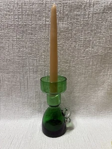 Vintage Smaragdgrünes Glas/klarer Griff - 5,75" Sanduhr geformt Kegel Kerzenhalter - Bild 1 von 11