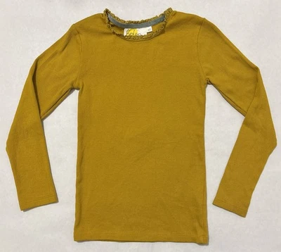 Boden Girls Top Gold Size 8-9Y Ribbed Long Sleeve Lace Trim At Neck Soft - Image 1 of 4