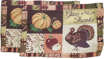 Set of 2 Tapestry Placemats,13" x 18", HARVEST, THANKSGIVING TURKEY,GIVES THANKS - Image 1 of 4