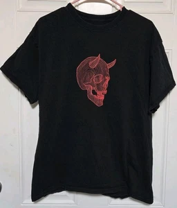 Prepaid Fantasy Totenkopf mit Hörnern Shirt Größe Large Alexander Mcqueen Style schwarz - Bild 1 von 5