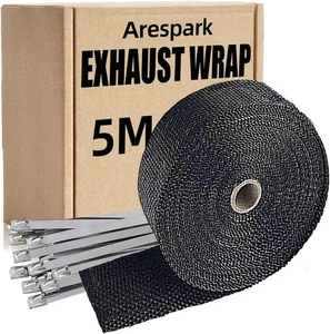 Arespark Avvolgitore per Testa di Scarico, 2in x 16.5ft Nastro Scudo Termico Nero con Stainl... - Foto 1 di 8