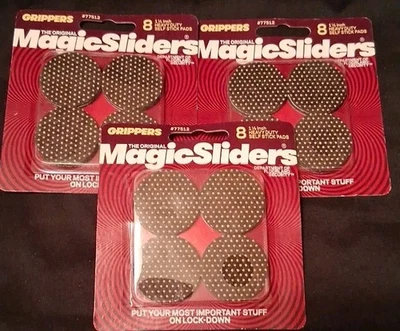 3 Packs Of 8 Magic Sliders Grippers Self Sticking Pads Heavy Duty 1.5"  - Image 1 of 3