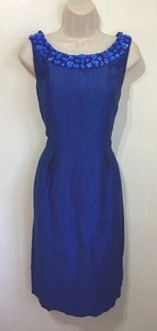 Kaliko Royal Blue Beaded Metallic Linen Shift Dress 12 Races Wedding Cruise New - Picture 1 of 11