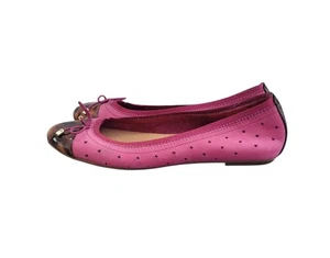 Pre-Owned CLARKS Indigo 7M Fuschia Tortoise Leather Bow Perforated Ballet Flat - Picture 1 of 13