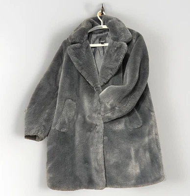  Grey Faux Fur Coat New Look VCG Size 6  - Image 1 of 4