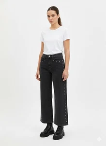 Marc New York High Rise Wide Leg schwarz Nieten Jeans Größe 10 neu mit Etikett - Bild 1 von 14