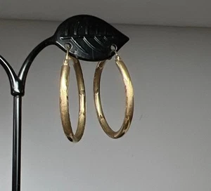 10K Yellow Gold Textured Hoop Earrings - Picture 1 of 6