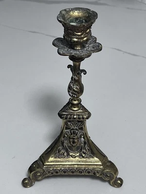 Old Ornate Gilded Brass Candlestick Candle Holder Victorian Baroque - Image 1 of 4