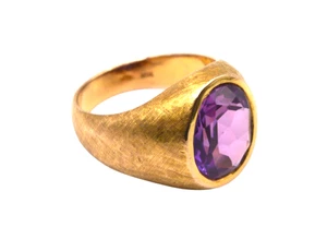 Vintage 10K Gold Amethyst Siegelring Herrenring - Größe 10,5 - 15g - strukturierte Oberfläche - Bild 1 von 14