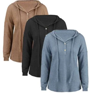 Womens Solid Long Sleeve Knitted Hoodies Jumper Hooded Pullover Tops 2025 - Picture 1 of 14