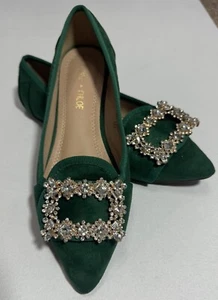 CHASE+CHLOE Kelly Verde Imitación Gamuza Diamante Hebilla Punta Puntera Plana Talla 7 - Imagen 1 de 10