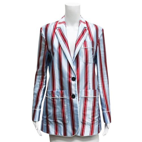 Blazer BURBERRY rosso blu a righe in raso taglia US 6