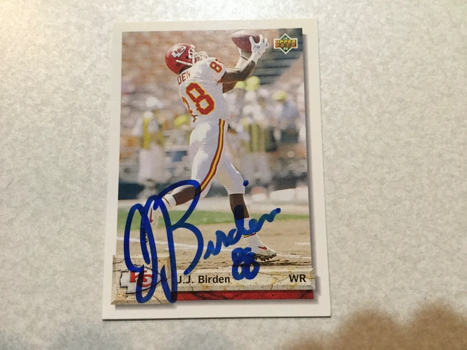 Tarjeta de fútbol americano autografiada 1992 Upper Deck J.J. Birden Kansas City Chiefs Oregon Foto 1 de 1