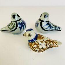 Tonala Mexic Birds Folk Art Ceramic Pottery Signed JAL Butterfly Signature Set/3