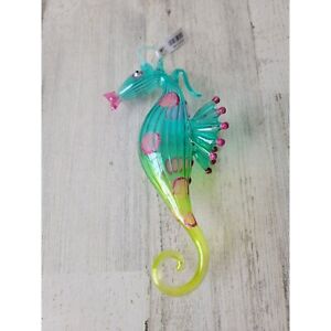Pier 1 Imports blown glass seahorse ornament Xmas Decor glitter