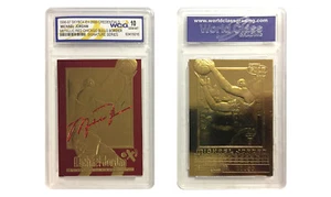 1996-97 MICHAEL JORDAN SKYBOX EX-2000 CREDENCIALES TARJETA DE ORO 23 K GEMA-COMO NUEVO 10 ROJO - Imagen 1 de 3