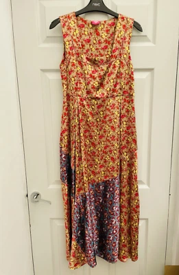 Vestido midi de verano OILILY beige rojo y amarillo Ditsy floral plisado talla 10 como nuevo Foto 1 de 4
