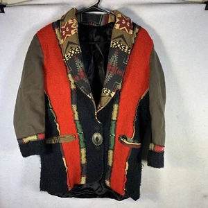 Vintage 90er Jahre Coloratura Wolljacke Damen kleiner südwestlicher Mantel aztekisches Muster - Bild 1 von 11