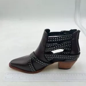 Light Brown Studded Cutout Chunky Heel Ankle Boot Closed Toe Buckle Strap Boot - Picture 1 of 6