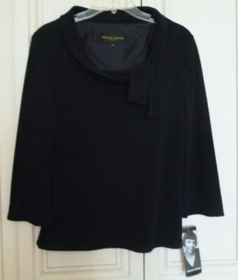 NUEVO CON ETIQUETAS Camisa Blusa Top Donna Ricco Talla 10 Concha Capucha Cuello Corbata Pullover Negra Para Mujer Foto 1 de 4