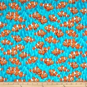 BTY Timeless Treasures Under the Sea Clown Fisch Aqua Baumwollstoff Meterware - Bild 1 von 1
