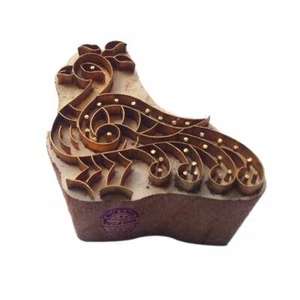 Original Printing Block Brass Peacock Pattern Wooden Clay Stamp - Picture 1 of 3