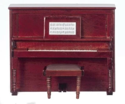 Dolls House Mahogany Upright Piano and Bench Miniature Music Room Furniture - Image 1 of 4